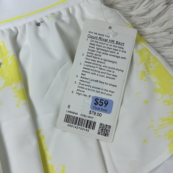 NWT Lululemon Court Rival High-Rise Skirt *Extended Liner Cross Court Wash Elect - Picture 2 of 5